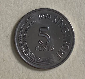 1974 Singapore 5 Cents Snake Bird - Picture 1 of 2