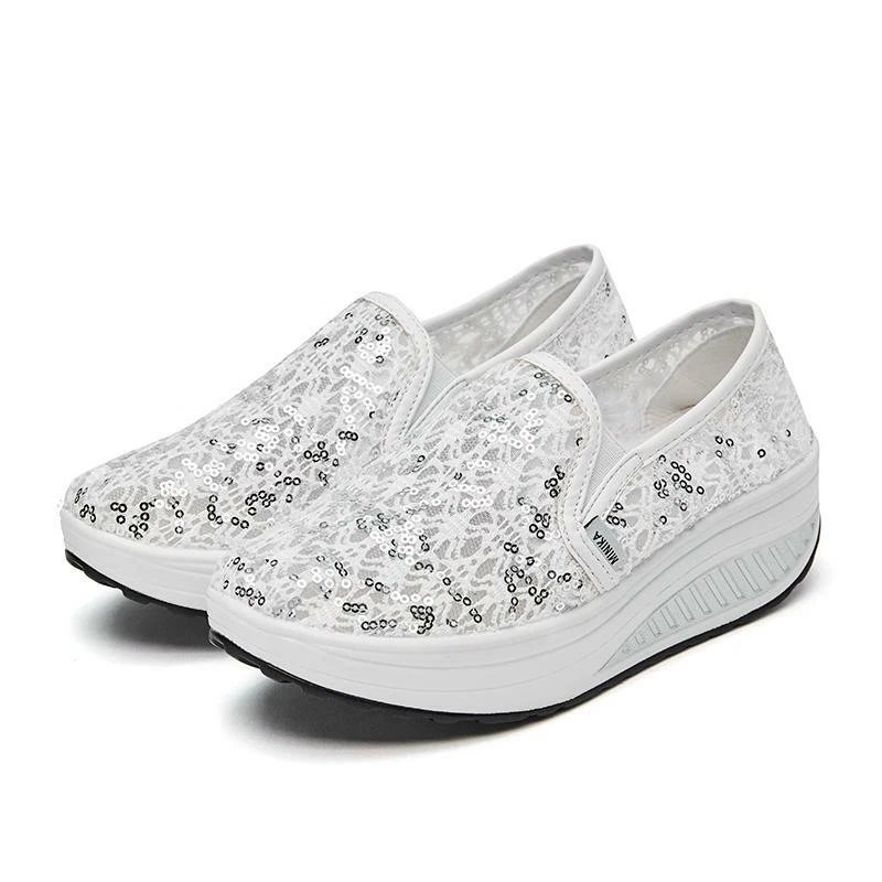 Zapatos de malla de encaje para mujer lentejuelas transpirables mocasines sin cordones huecos coreanos OL Foto 1 de 4