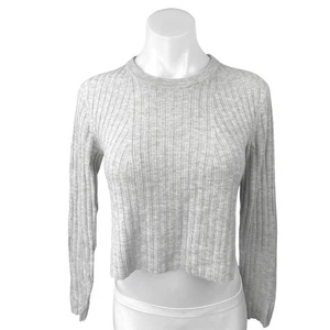 Aritzia Babaton grau Wolle Leinen Rippstrick Rundhalsausschnitt Crop Pullover Top Gr. S - Bild 1 von 4