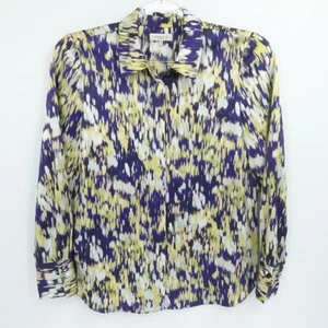 Lafayette 148 Shirt Womens Medium Blue Abstract Artsy Statement Silk Career - Picture 1 of 12
