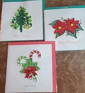 Kreuz Quilling Grußkarte Set 3 Weihnachtsbaum Weihnachtsstern Zuckerstange rahmbar - Bild 1 von 5