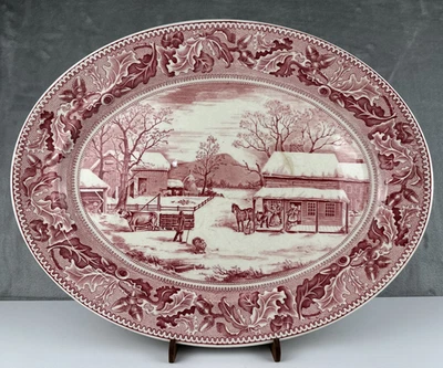 Johnson Bros. Red & White Holiday ‘Home For Thanksgiving’ 20” Serving Platter - Image 1 of 4