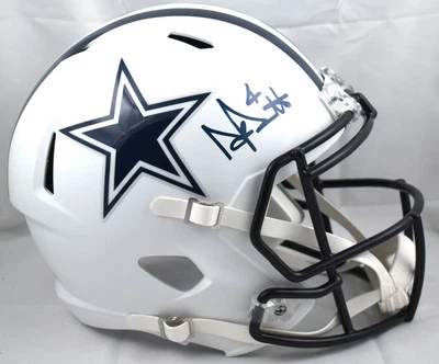 Casco de velocidad blanco plano firmado por Dak Prescott Dallas Cowboys F/S - Beckett con holograma Foto 1 de 4