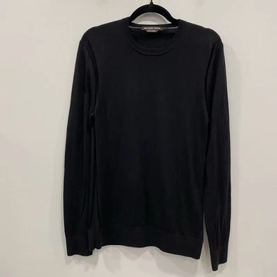 MICHAEL KORS мужской M черный вязаный шерсти мериноса Crewneck свитер джемпер минималистский - Изображение 1 из 4