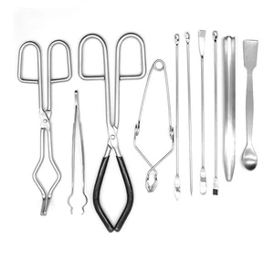 Paquete de 10 herramientas de laboratorio de ciencias para juego básico de química de inicio pinzas de crisol espátula - Imagen 1 de 2