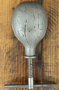 Vintage Hand Held Nut Cracker Screw Type T Handle Walnut Silver Colored Metal - Picture 1 of 16