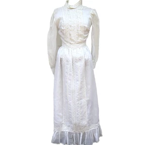 Vintage 70er Vicky Vaughn weiß Prärie Landhaus Kleid Langarm Hochzeit Small USA - Bild 1 von 12