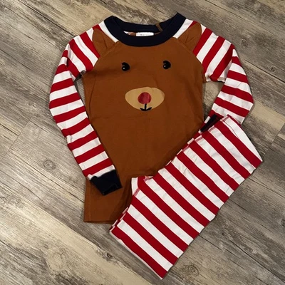 Hanna Andersson REINDEER Pajama Set Size 120 cm 6/7 Striped 100% Organic Cotton - Image 1 of 4