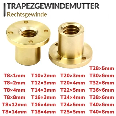 Trapezgewindemutter T8 T10 T12 T14 T16 T18 T20 T22 T24 T30 Spindelmutter Messing - Bild 1 von 2
