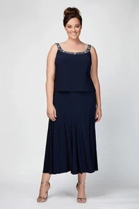 Alex Evenings 165459 Women's Matte Jersey Plus Size Dress with Beading Sz. 14W - Picture 1 of 2
