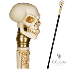 Skull Walking Stick cane black wooden shaft Ivory-white Goth Top Knob Handle