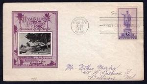 USA 1937 FDC Cover. Hawaii. native Dwellings Cachet - Picture 1 of 2