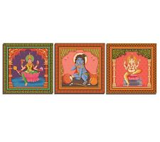 Hindou God's Encadré Tenture Murale Huile Peinture Maison Bureau Décor Set De 3