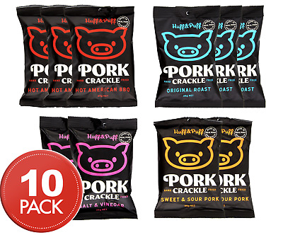 10 X Huff & Puff Pork Crackle Variety Pack 25g • 22.99$