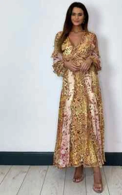 BARDOT NWT $169 Mixed Print Long Sleeve Ruffle Maxi Dress Sz S - Image 1 of 4