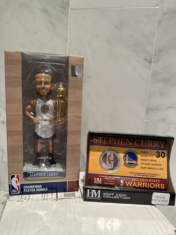 2018 Golden State Warriors Champions Player BOBBLEHEAD STEPHEN CURRY & 2016 COIN Cover