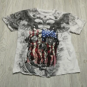 Buffalo Outdoors Shirt Adult M Illuminati Skull Patriotic Eagle Double Sided Men - Picture 1 of 6