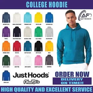 Just Hoods Awdis College Hoodie Plain Casual Pullover Jumper Sweatshirt JH001 - Picture 1 of 39