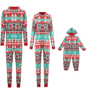Christmas Hooded Printing Romper Home Wear One-piece Parent-child Outfit - Picture 1 of 11