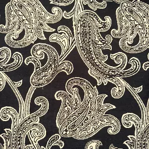 Woven Paisley Black Tan Cotton Reversible Upholstery Fabric Remnant #5 - Picture 1 of 4