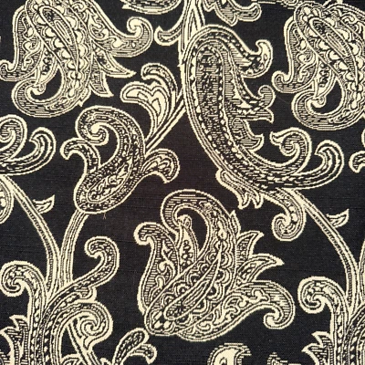 Woven Paisley Black Tan Cotton Reversible Upholstery Fabric Remnant #5 - Image 1 of 4