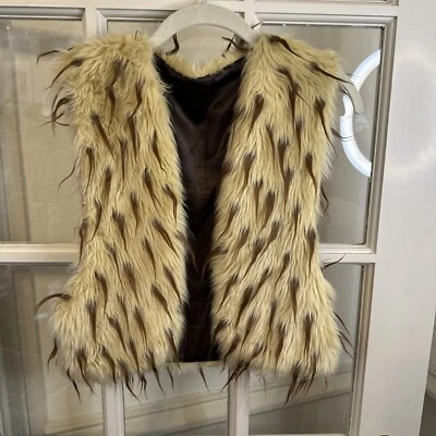 Faux Fur Animal Print Vest Womens Medium Brown Satin Reversible - Image 1 of 4