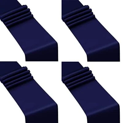  4 Pack Satin Table Runner 12 x 108 Inch Long Bright Silk and Smooth Navy Blue - Image 1 of 4