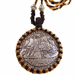 Replica Coin Pendant John Paul Jones Macrame Necklace - We have Begun to Fight - Picture 1 of 4
