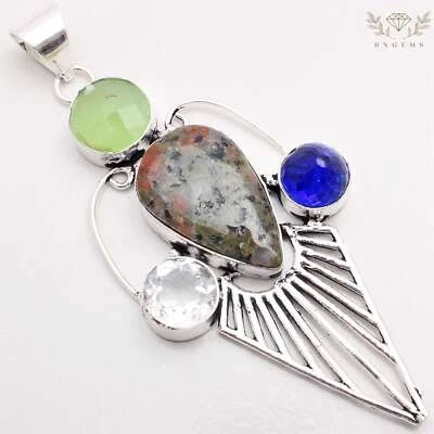 Unakit Edelstein 925 Versilberter Anhänger Handmade Schmuck Gift 7.6cm P-10472 - Bild 1 von 3