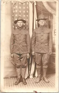 RPPC Vintage Real Photo Postcard WW1 Soldiers American Flag PC-33 - Picture 1 of 2