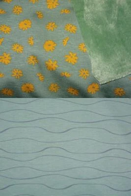 Alpenfleece Wellen Blumen grün gelb mint Wellnessfleece Fleece Jersey Meterware  - Bild 1 von 2
