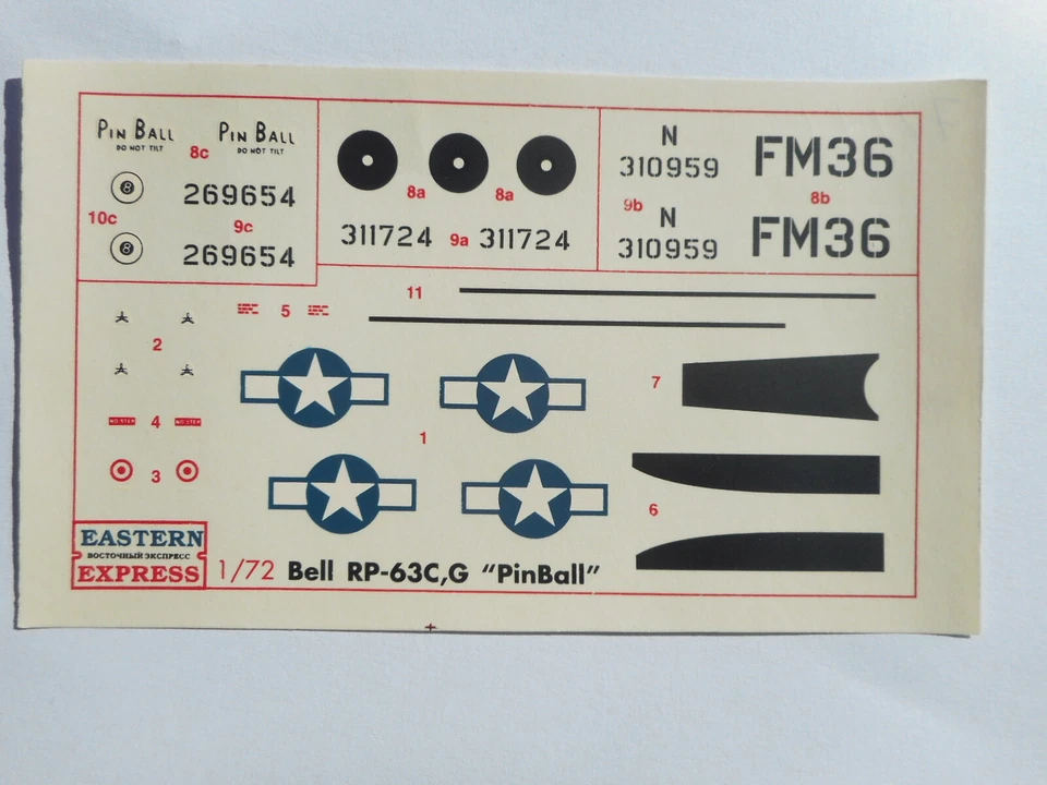DECALS BELL RP-63C,G "PINBALL" - 1/72 - EASTERN EXPRESS - Immagine 1 di 1
