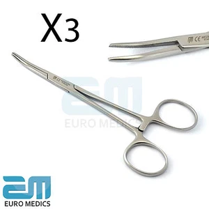 Set Of 3 Dental Kelly Forceps Curved Locking Piercing Dissecting Forceps Tool CE - Picture 1 of 3