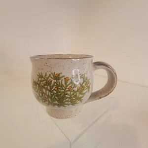 Vintage Takahashi Stoneware Speckled Coffee Tea Mug with Orange Flowers Pedastal - Picture 1 of 8