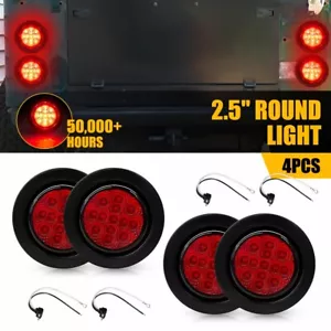 2.5in Red LED Round Truck Trailer Tail Stop Turn Brake Side Light*4+Grommet Kit - Picture 1 of 10