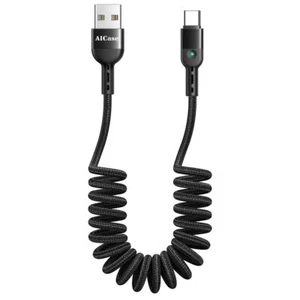 QC4.0 USB C Charging Data Coiled Cable Nylon Braided Cord Type C Charger Cord - Picture 1 of 12