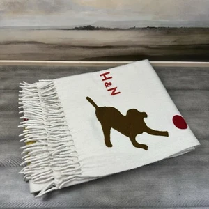 Mark & Graham Chandler 4 Corners 52" x 70" Wool Throw Labs on Beige Monogrammed - Picture 1 of 7