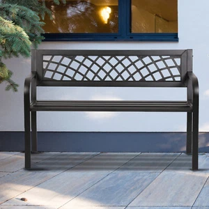Patio Park Garden Bench Porch Path Chair Outdoor Deck Yard Bench Steel Frame New - Picture 1 of 8