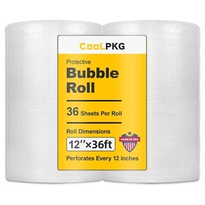 CoolPkg 2 Pack Bubble Cushioning Clear Wrap Rolls 12" x 72 ft, Shipping, Moving - Picture 1 of 5
