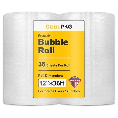 CoolPkg 2 Pack Bubble Cushioning Clear Wrap Rolls 12" x 72 ft, Shipping, Moving - Image 1 of 4
