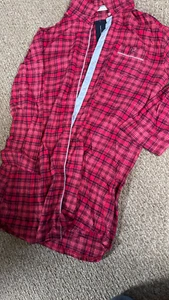 Tommy Hilfiger Womens Sleep Pajamas Long Shirt Button Nightgown Large Red/black - Picture 1 of 2