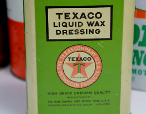 RARE NICE ~1920s era TEXACO BLACK T LIQUID WAX DRESSING Old 1/8 gal. Tin Oil Can