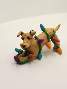 Windhund Weihnachtsornament VERWICKELT IN LICHTERN Polymer Ton HANDGEFERTIGT Brindle - Bild 1 von 4