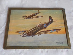 Vintage WW2 Framed post card Vickers Spitfire Louis Petit French Artist - Picture 1 of 2