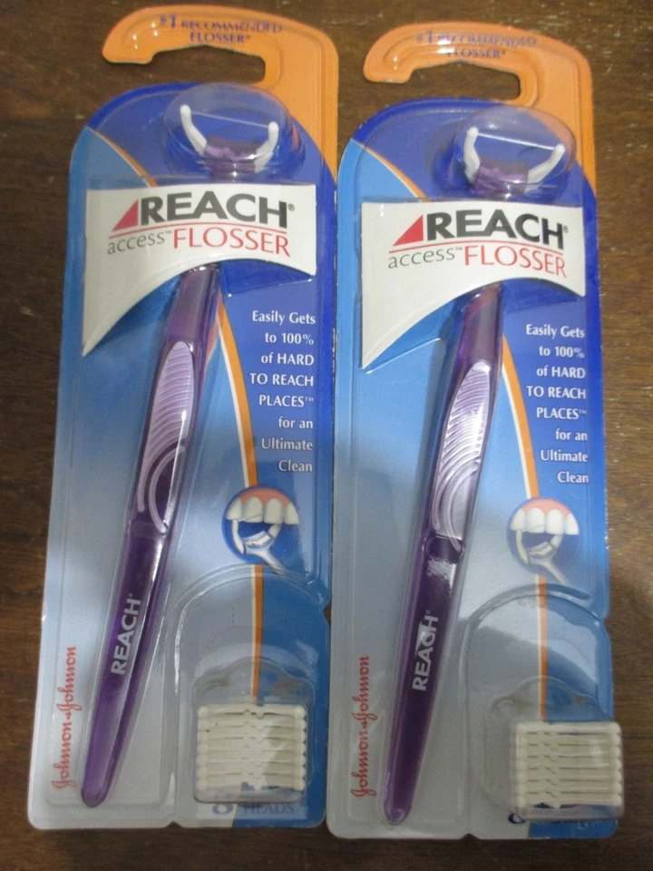 (2) Hilo dental de acceso de alcance con 8 cabezales desechables a presión ropa de estante SELLADA Foto 1 de 1