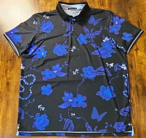 Greyson Shirt Mens XL Blue Snake Striped Floral Polo Performance Golf Stretch - Picture 1 of 7