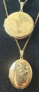 2 x Rolled Gold Locket Pendants with chains. 19 grams. 32mm & 31 x 21mm. - Picture 1 of 24