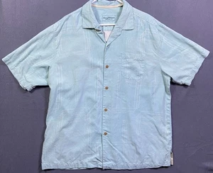 TOMMY BAHAMA Men's Retro 100% Silk Aqua Blue Geometric Button Up Shirt Size XL - Picture 1 of 11