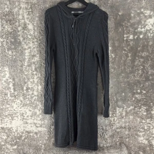 Athleta Size L Cashmere CottonCable Knit Drawstring Hooded Sweater Dress Gray - Picture 1 of 9
