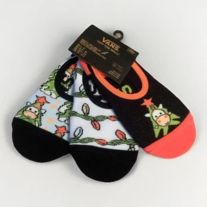 Vans "Off The Wall" 3 Pack Of Girls Socks No Show Christmas Cow Size US 1-6 NWT - Picture 1 of 6